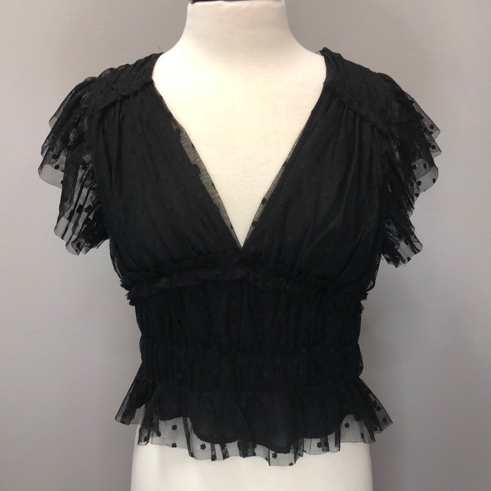 entro Deep V Black Top Peplum Style